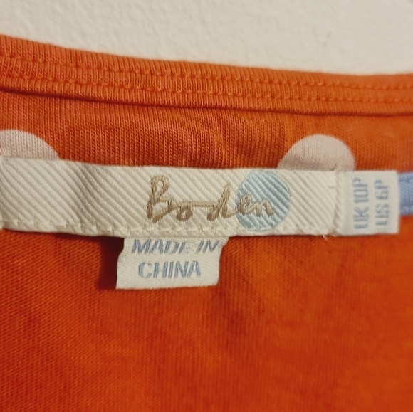 Boden | Women's Orange & White Polka Dot Weekend Jersey Dress (US Size 6P) - Picture 2 of 11